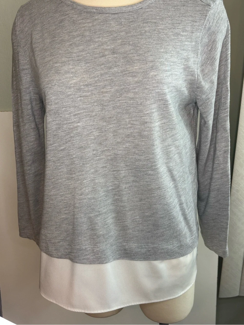 J. Crew Light Gray Layered-Look Long Sleeve Top with Cream Hem